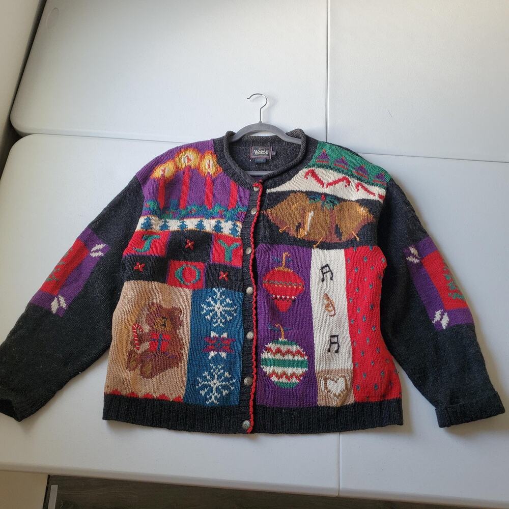 Vintage Woolrich Cardigan Sweater Womens Large Multicolor Christmas Knit Holiday - Picture 1 of 10